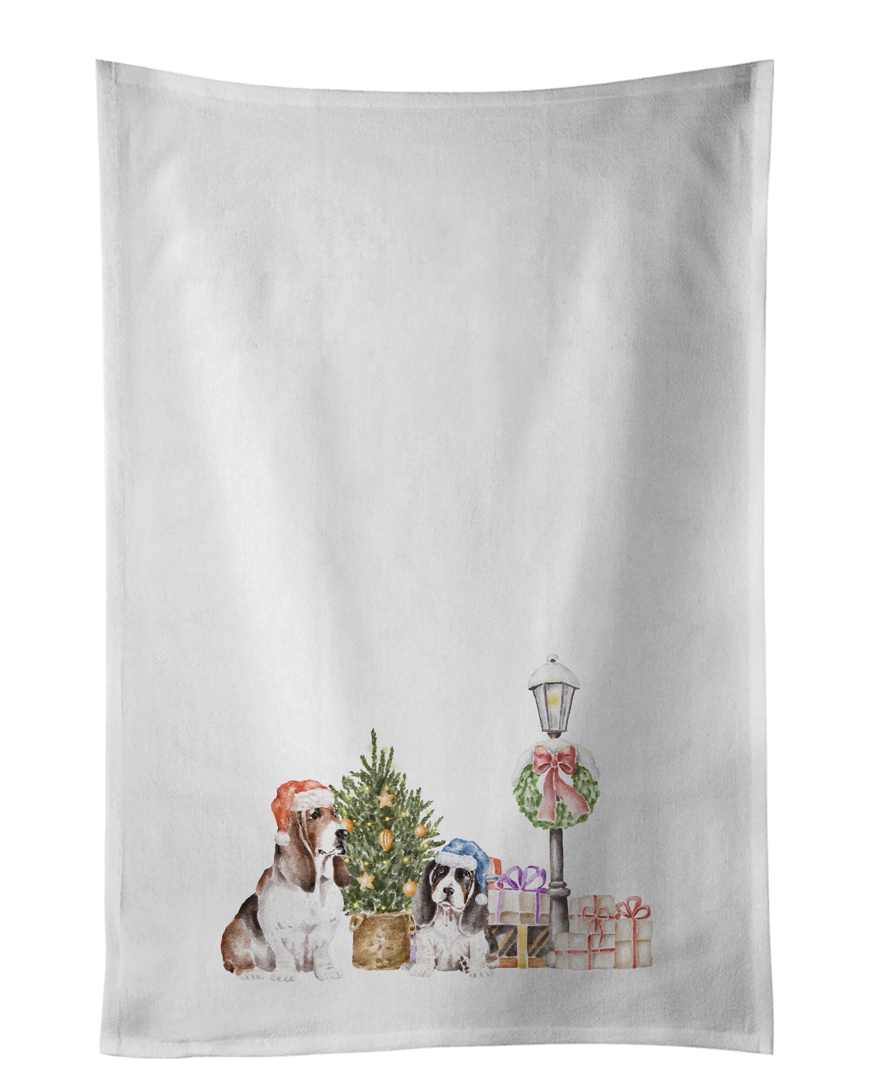 Basset Hound Tricolor Duo with Christmas Wonderland Kitchen Towel Set of 2