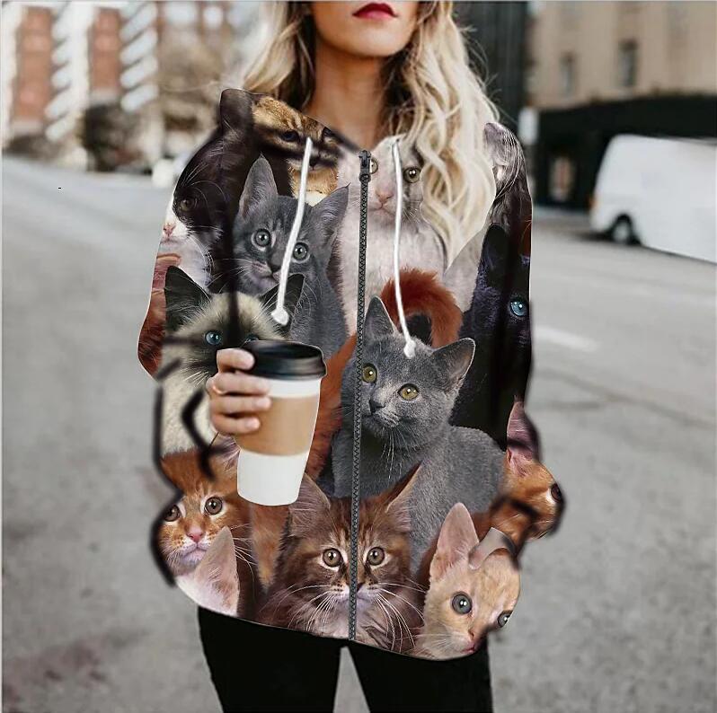 3D Printed Hooded Zipper Sweater for Women