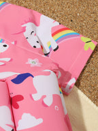 2022 Pink Girls' Split Swimsuit with Zipper and Shorts