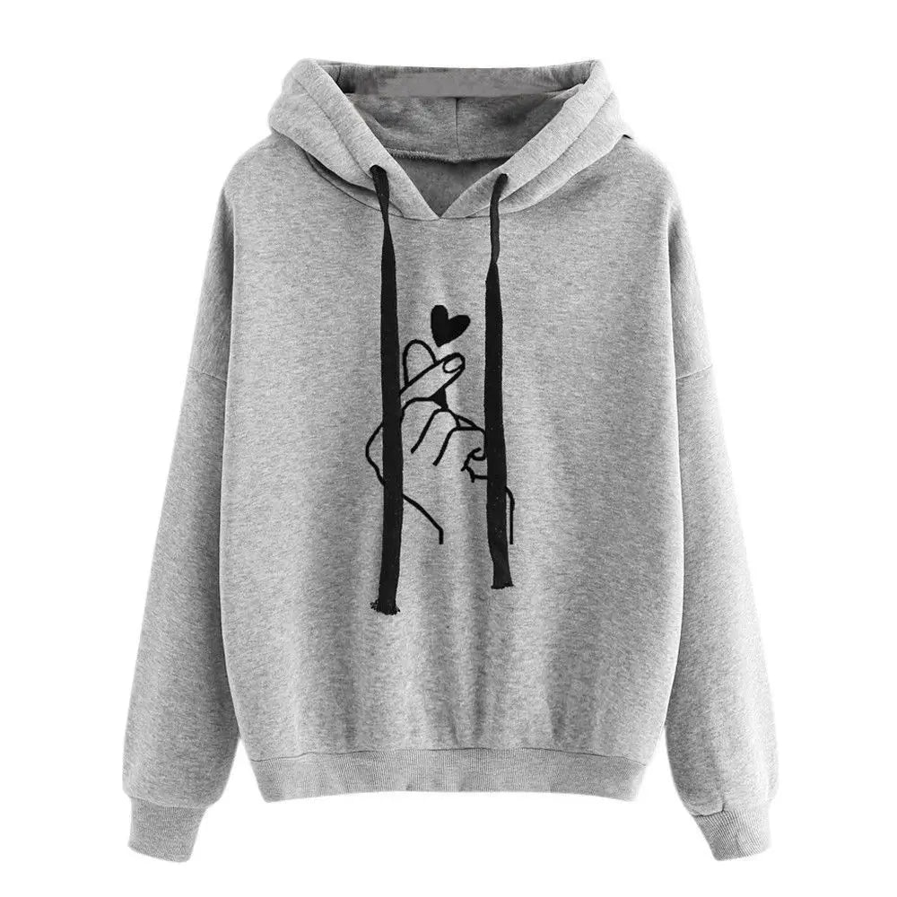 Loose Casual Printed Heart Hoodie for Women Autumn Winter | Streetwear