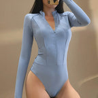 Winter Women's Zipper Long Sleeve Solid Color Bodysuit