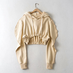 Apricot Hooded Pullover with Long Pile Sleeves | Streetwear