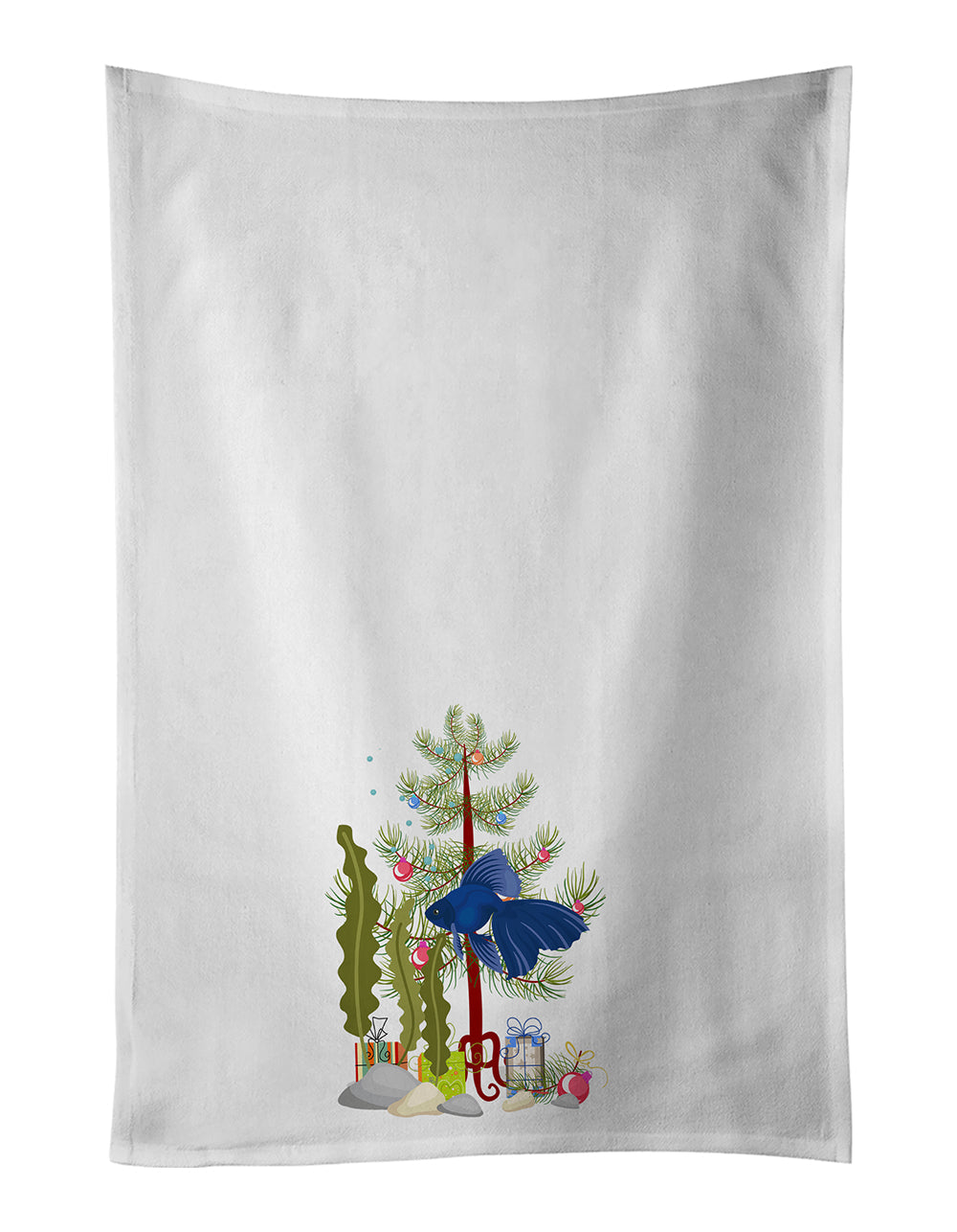 Veiltail Goldfish Merry Christmas Kitchen Towel Set of 2