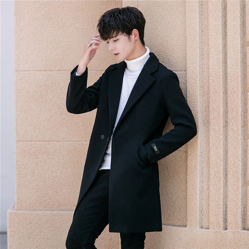 Mid-Length Korean Style Slim Cotton Wool Coat