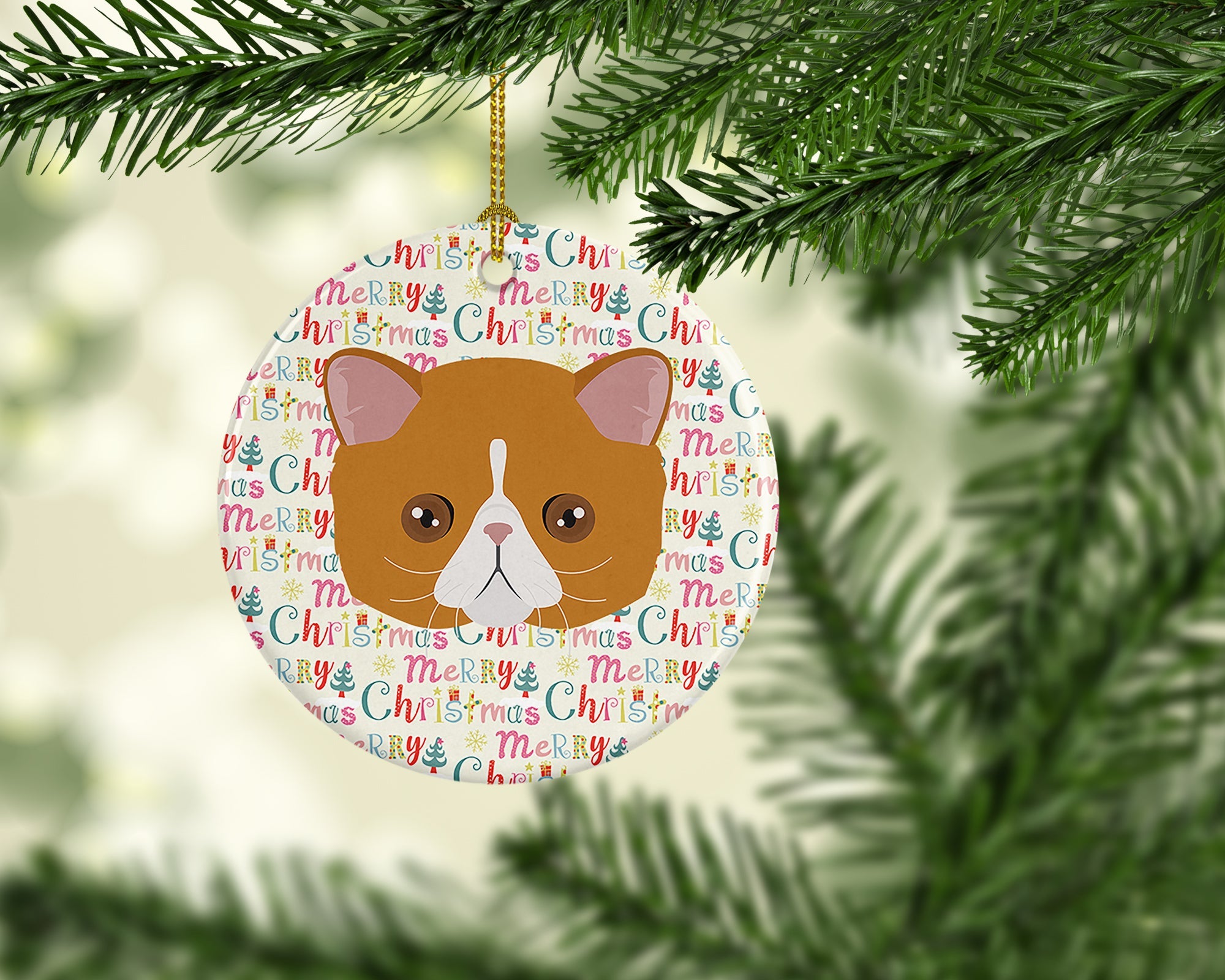 Exotic Shorthair Cat Christmas Ceramic Ornament