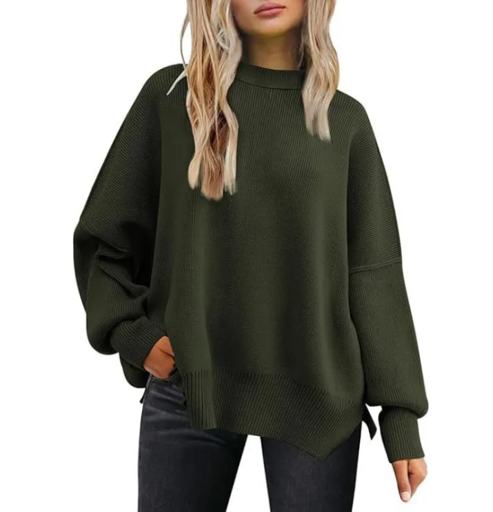Women's Cozy Knitted Pullover with Side Slit – Chic & Comfortable | Streetwear