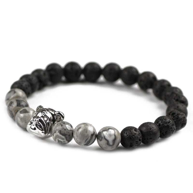 Volcanic Rock Bracelet with Dog Head and Map Stone