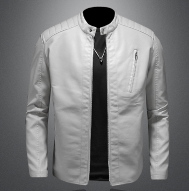 Men's Slim Fit Stand-Up Collar Leather Motorcycle Jacket