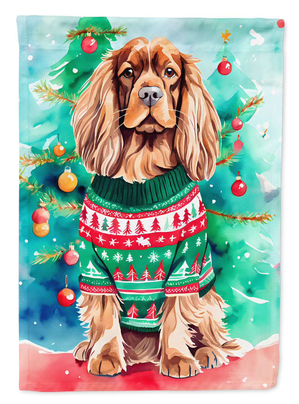 Sussex Spaniel Christmas House Flag