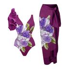 2023 Women's Ruffle Trim Dragonfly Print Swimsuit Set