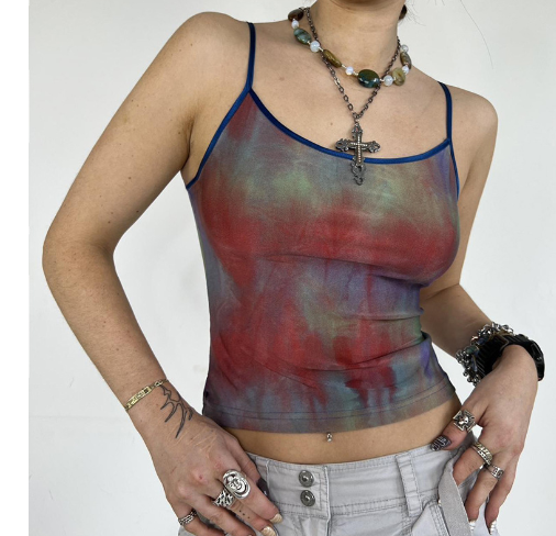 Tie-Dye Mesh See-Through Backless Camisole Top