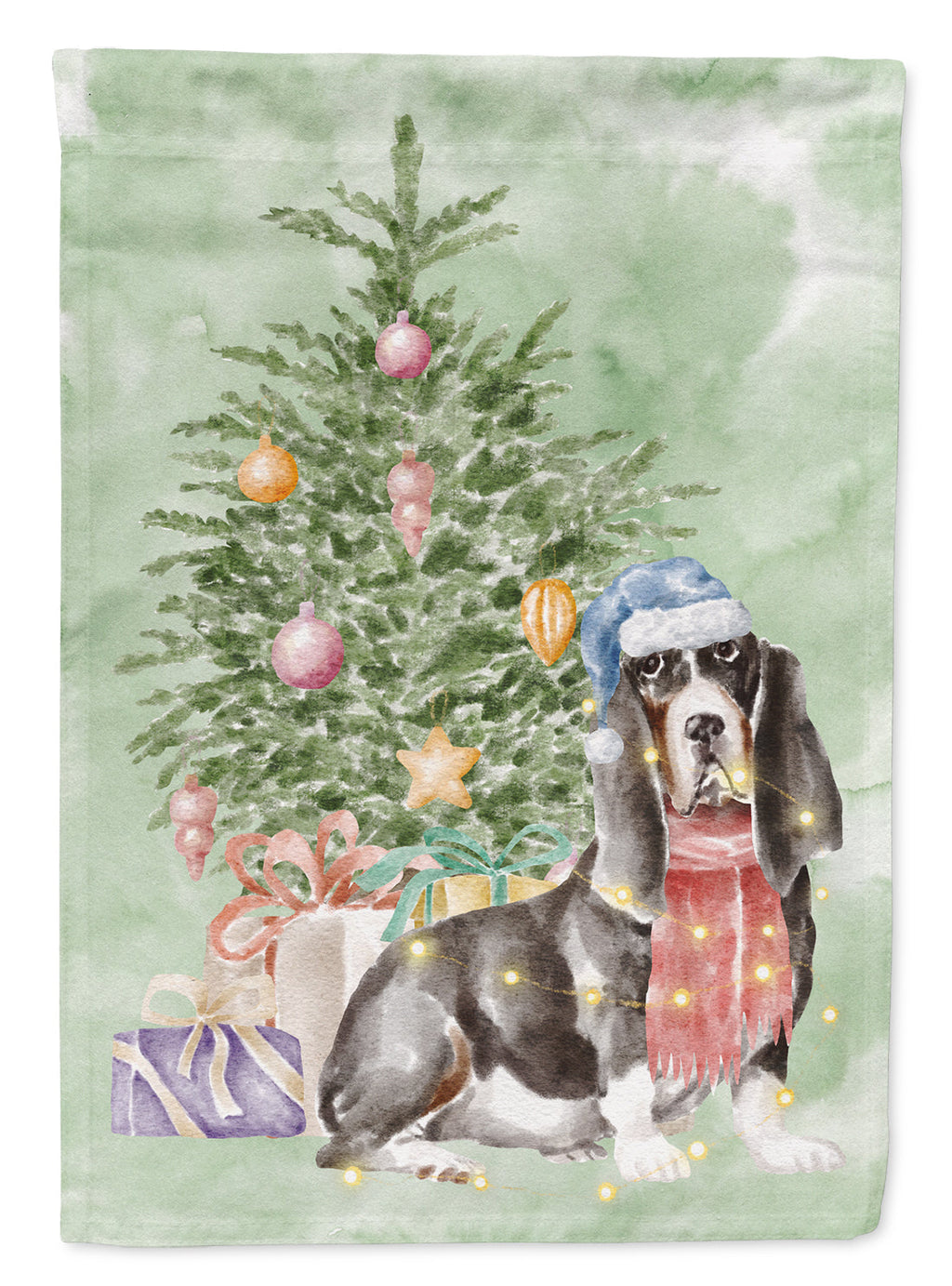 Basset Hound #2 Christmas Presents and Tree Garden Flag