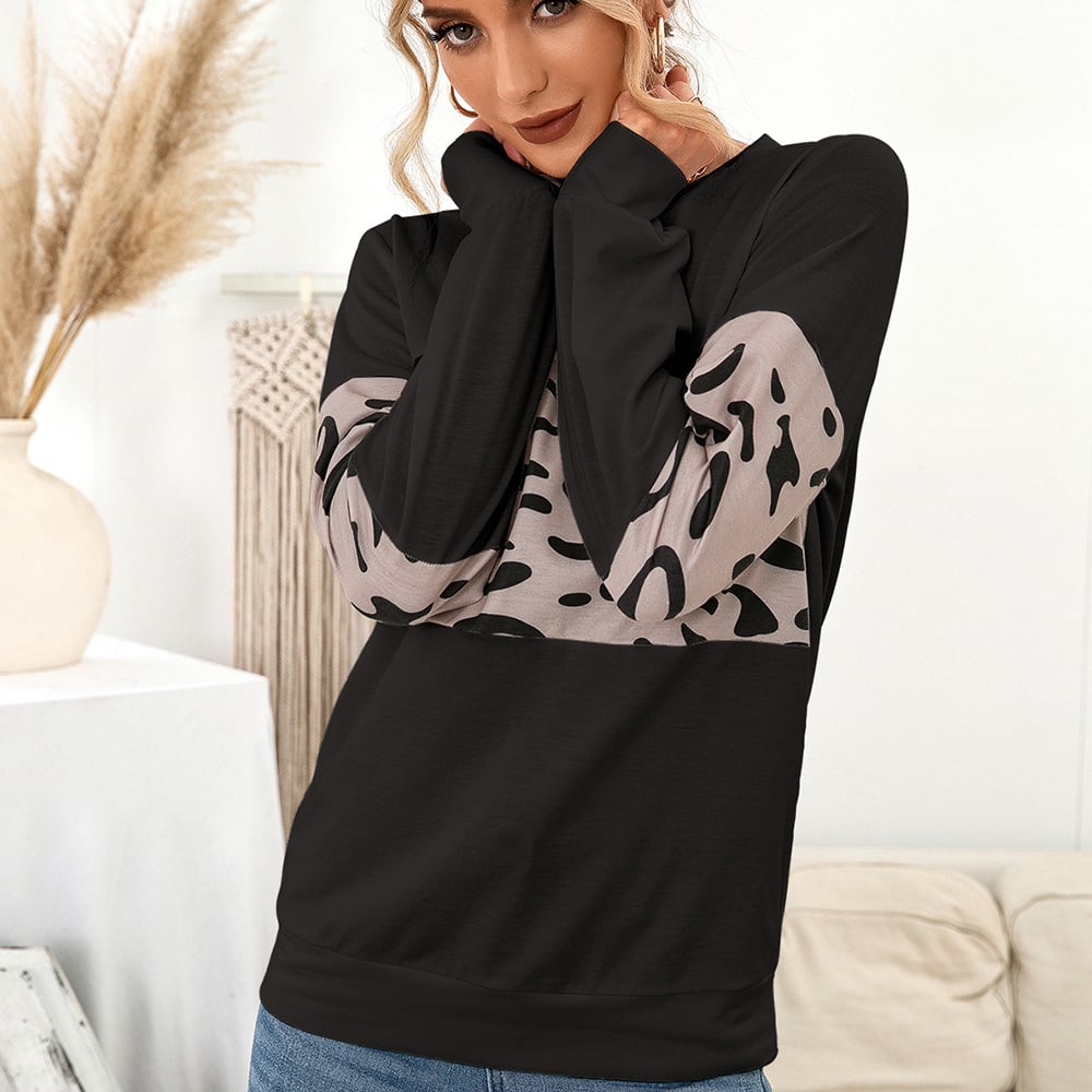 Leopard Print Pullover Round Neck Contrast Sweatshirt | Streetwear