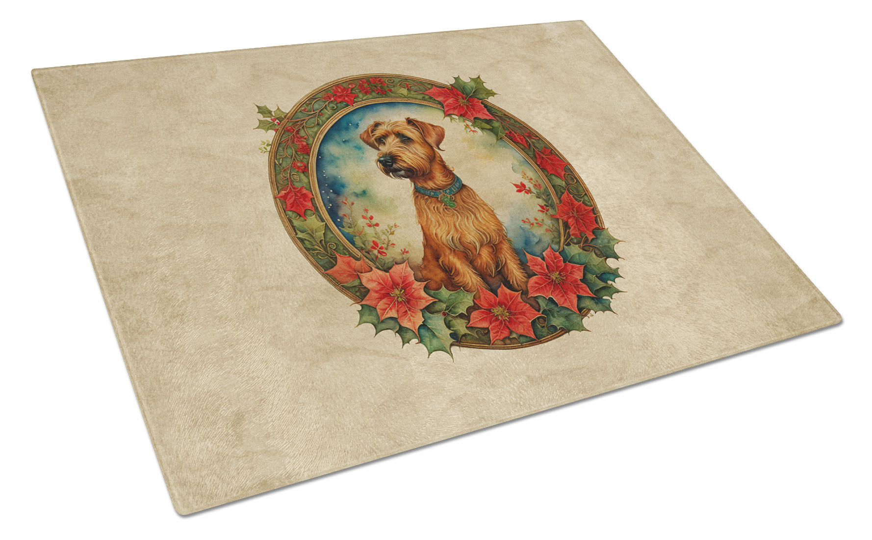 Irish Terrier Christmas Flowers Glass Cutting Board