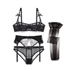 Varsbaby Lace Lingerie Set with Bra, Panties, and Stockings