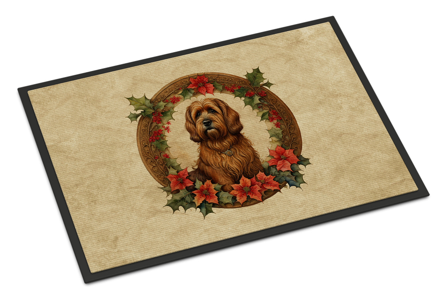 Briard Christmas Flowers Doormat