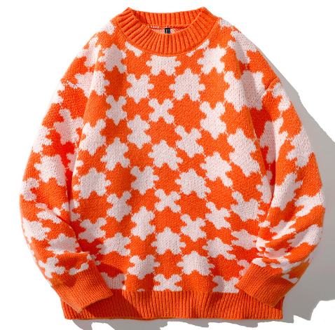 Men's Loose Casual Sweater with Jacquard Puzzle Design