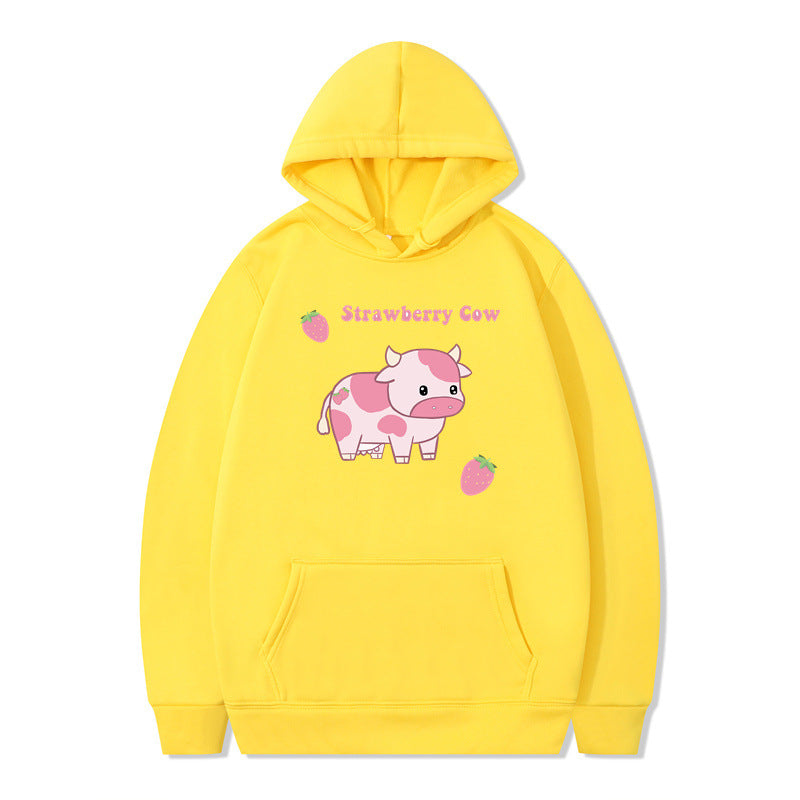Strawberry Milk Print Long Sleeve Hoodie | Streetwear