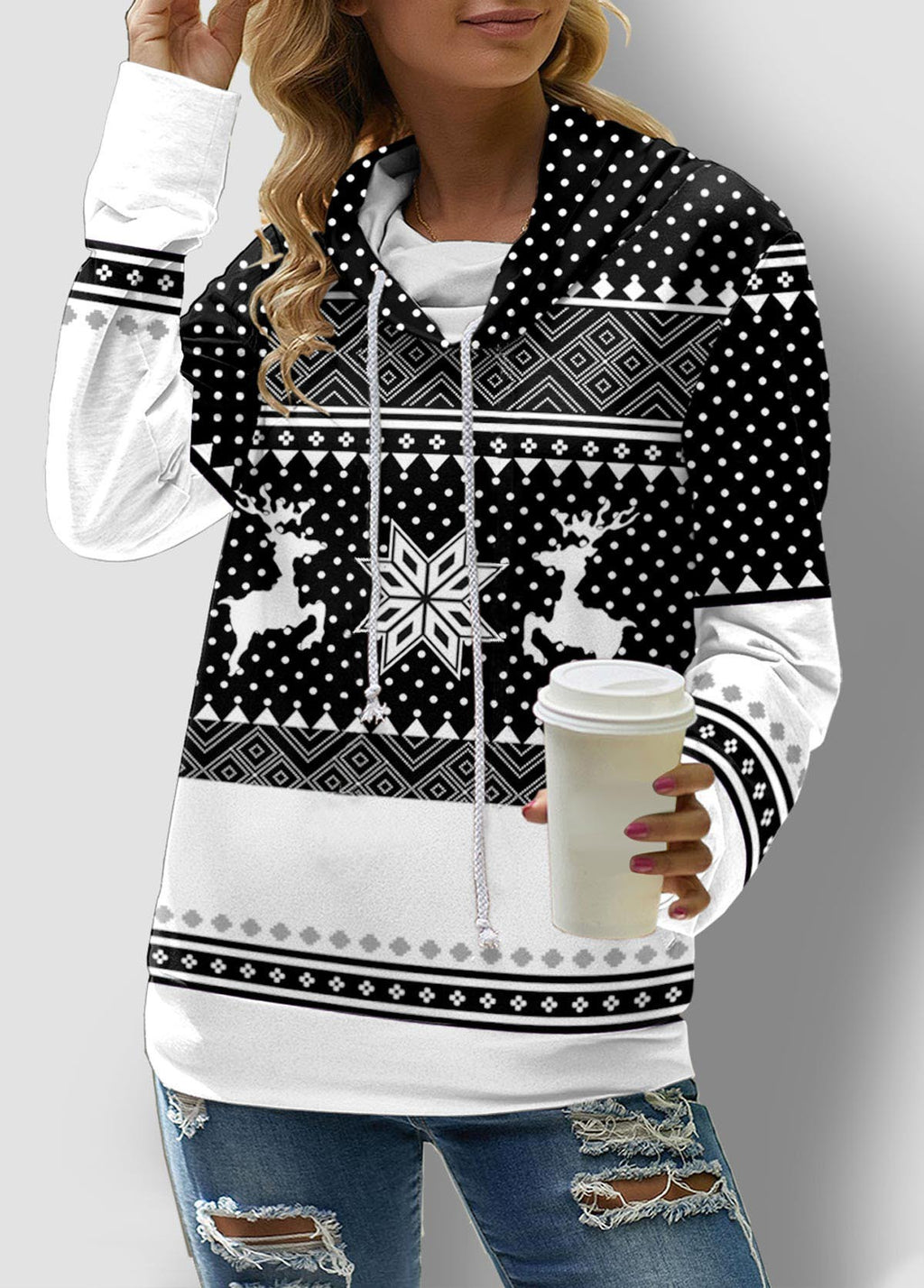 Check Printed Long Sleeve Turtleneck Sweatshirt for Women | Streetwear