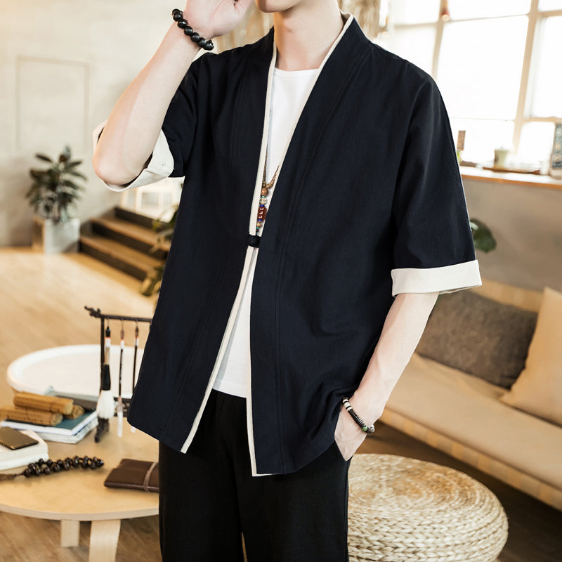 Men's Linen Kimono Long Cardigan Casual Outerwear 5XL