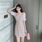 Summer A-Line Checkered Chiffon Dress for Women
