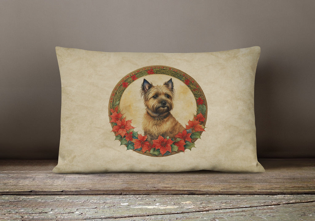 Cairn Terrier Christmas Flowers Throw Pillow