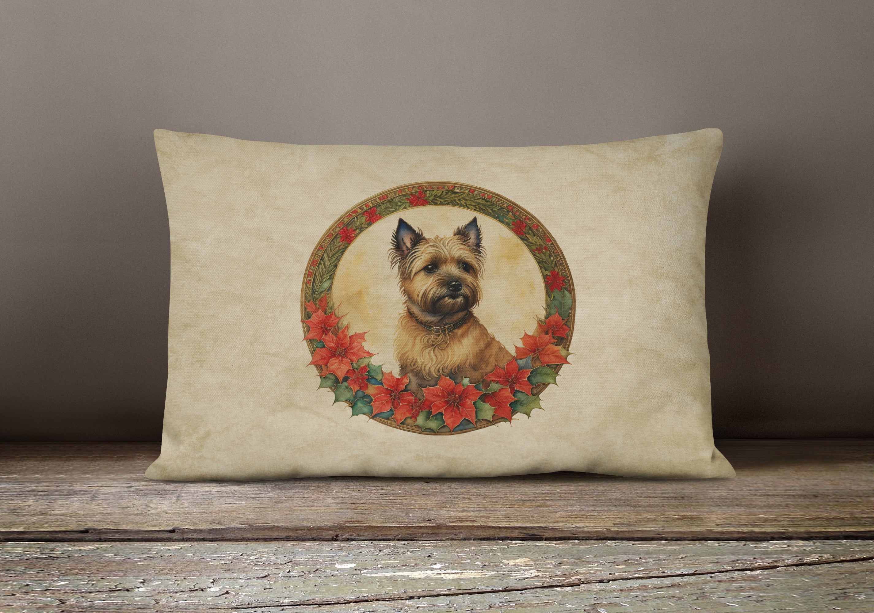 Cairn Terrier Christmas Flowers Throw Pillow