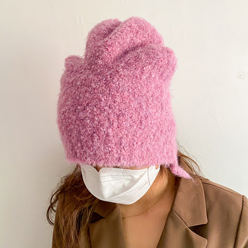 Women's Winter Wool Ear Protection Hat | Embroidered Cap