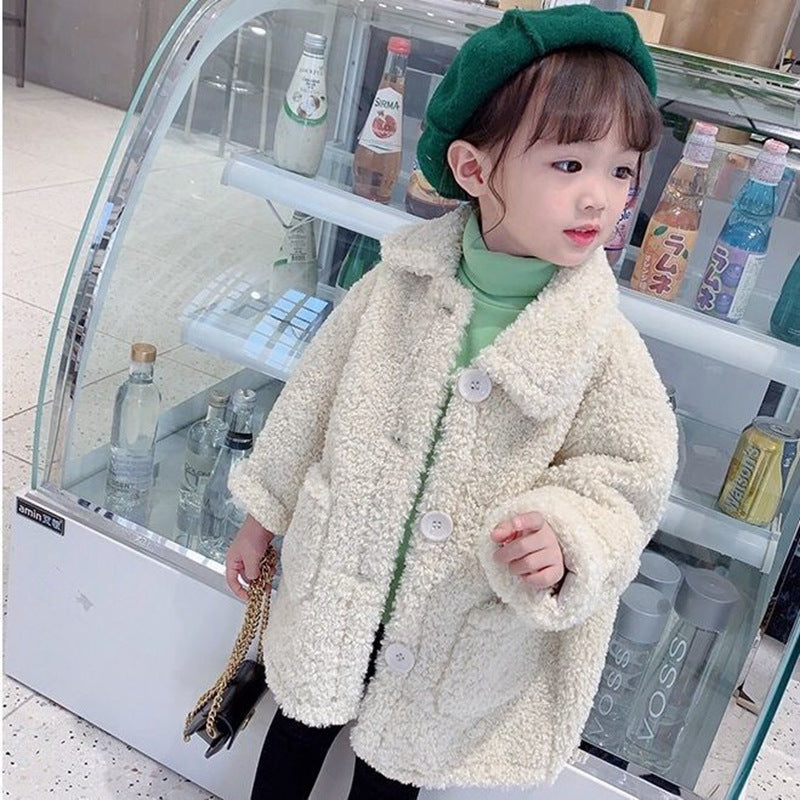 Thick Mid-length Lamb Wool Coat for Girls