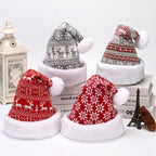 Knitted Wool Flannel Christmas Hat with Snowflake Deer | Embroidered Cap