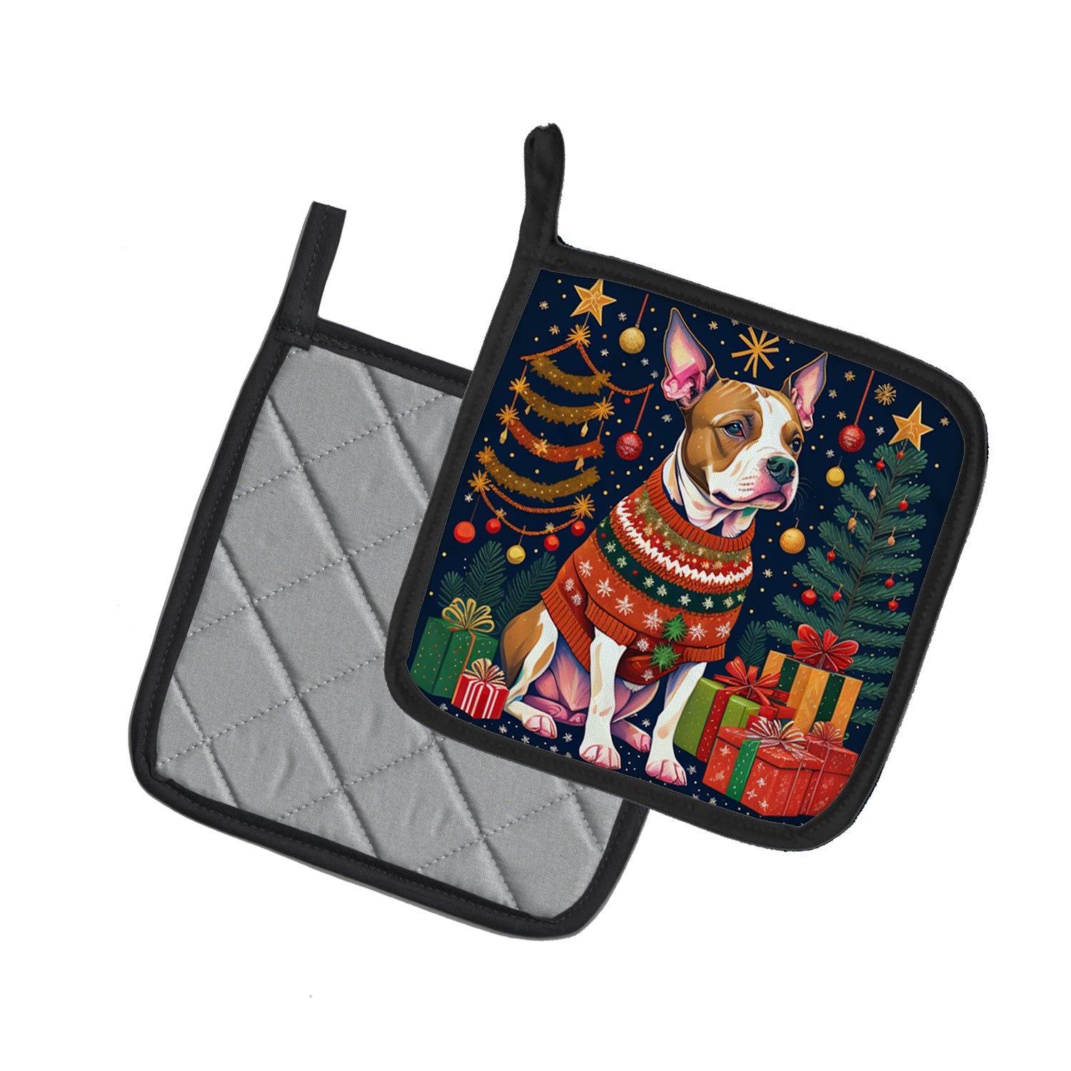 Pit Bull Terrier Christmas Pair of Pot Holders