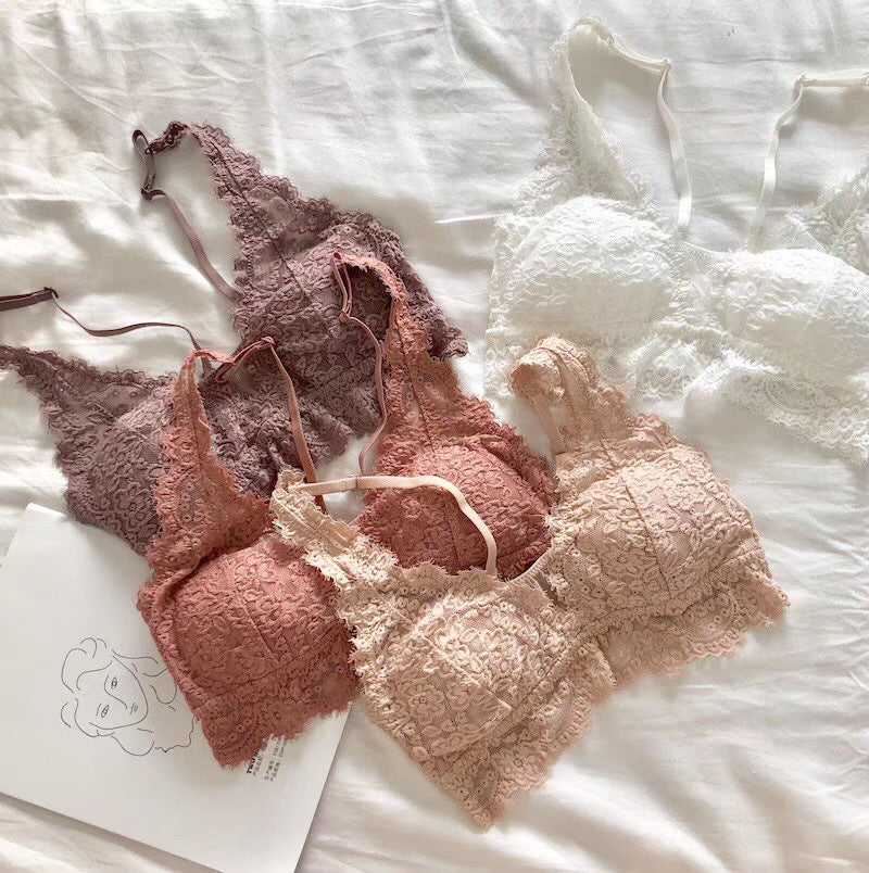 Lace Strapless Wireless Women's Fashion Bra Set