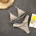 Women's Solid Color Ruffled Bikini Swimsuit Set