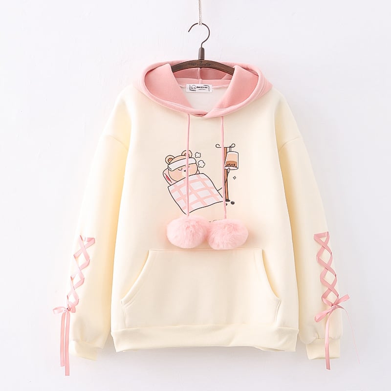 Cartoon Printed Color Block Fleece Sweater for Women