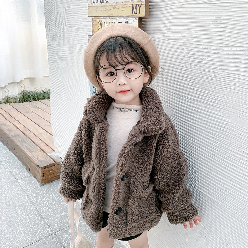 Girl in Cotton and Lamb Wool Coat