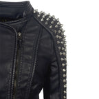 Short Motorcycle Leather Jacket for Women - Punk Style
