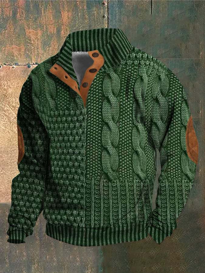 Men's Long-sleeved Sweater with Four Buttons