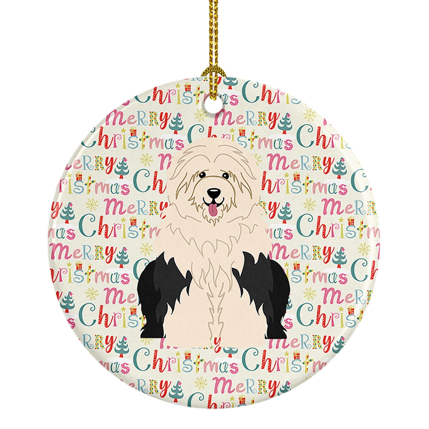 Merry Christmas Old English Sheepdog Ceramic Ornament