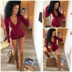V-Neck Cotton Long Sleeve Bodysuit