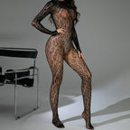 Fishnet Long Sleeve Backless Bodysuit
