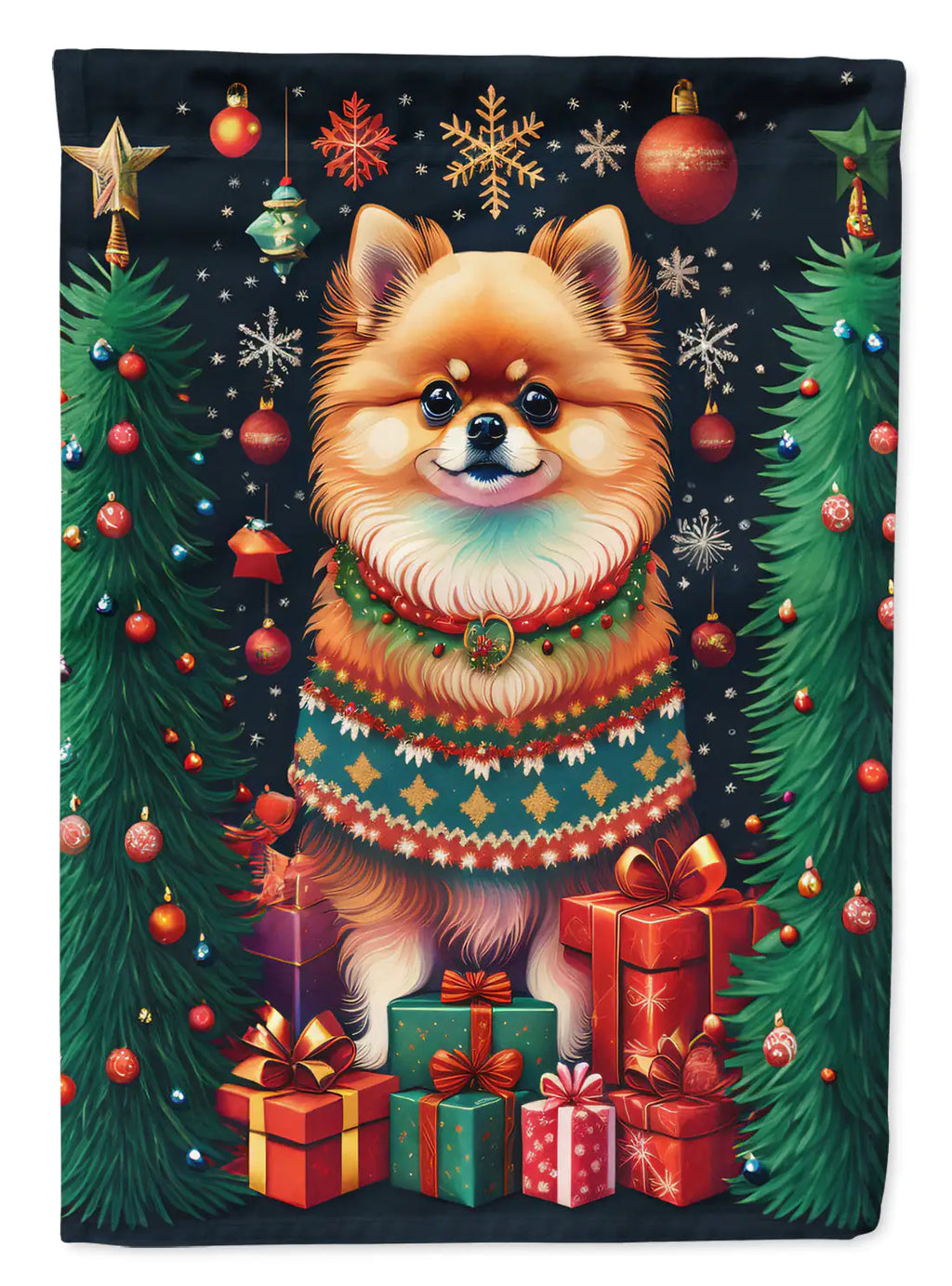 Pomeranian Holiday Christmas Garden Flag