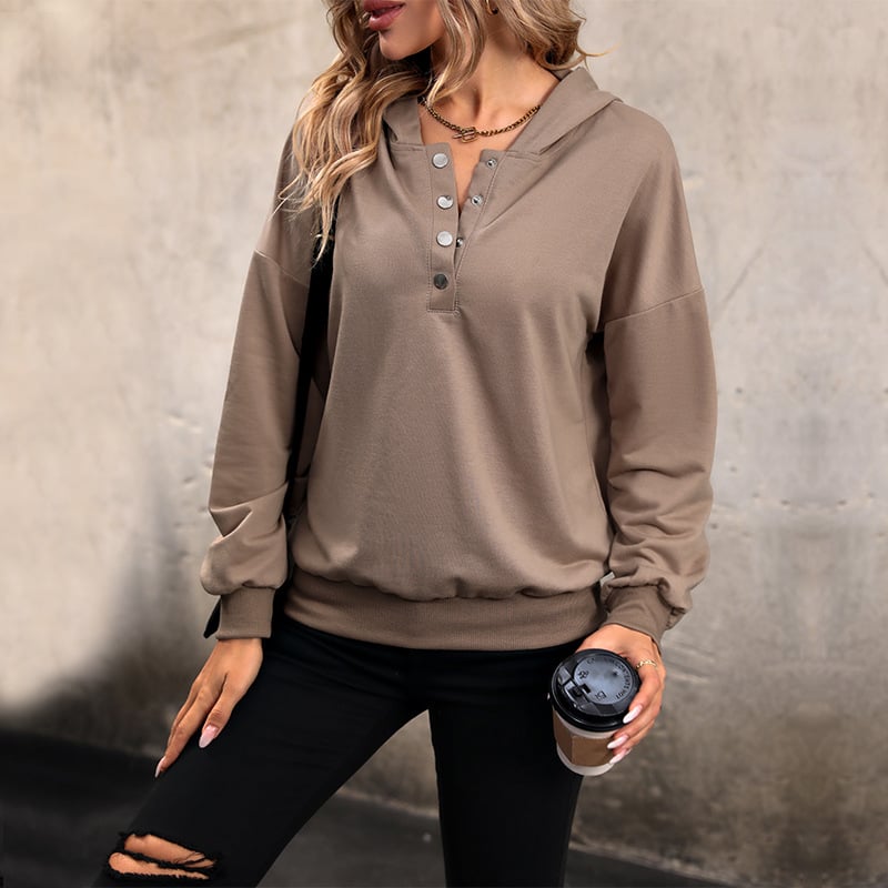 Solid Color Long-sleeved Hoodie for Women | Streetwear