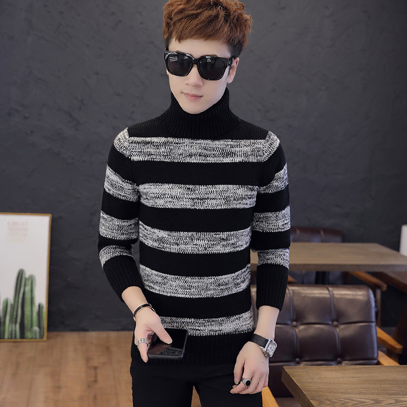 Thick Warm Striped Men's Turtleneck Knit Sweater