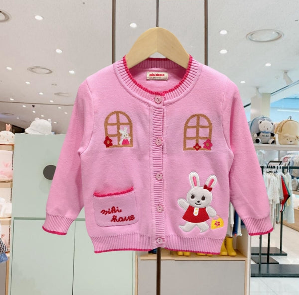 Knitted Girls Cardigan with Double Layer and Fake Pockets