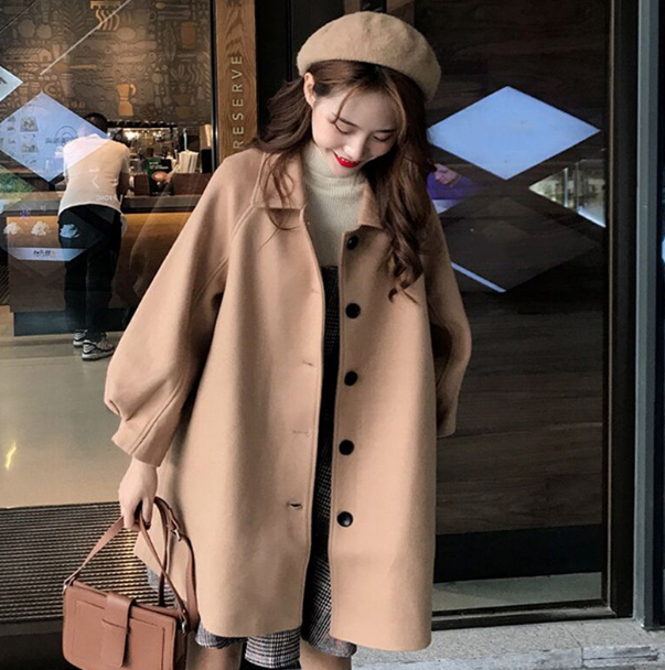 Korean Style Loose Long Wool Coat for Women Students