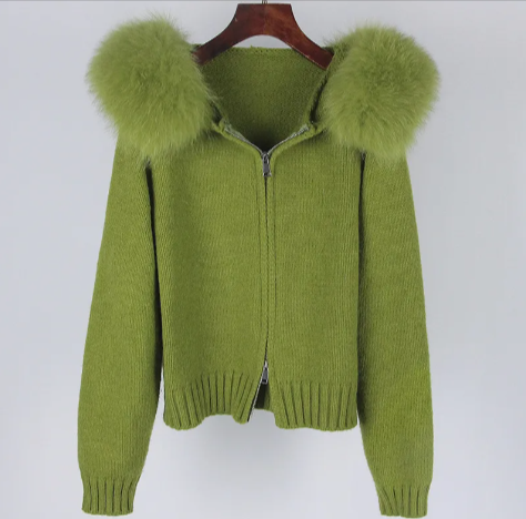 Fox Fur Collar Hooded Sweater