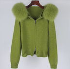 Fox Fur Collar Hooded Sweater