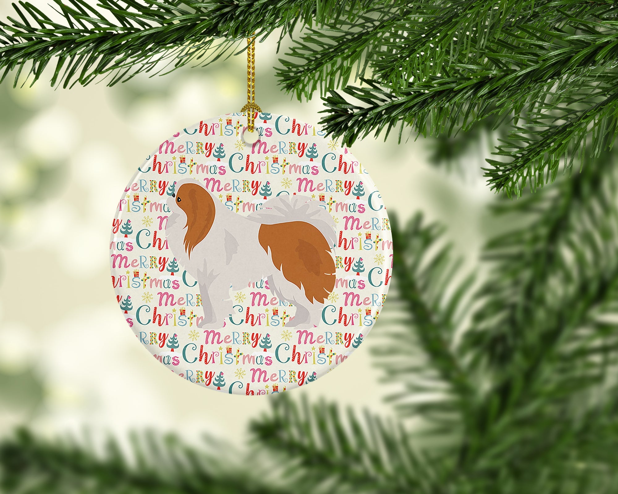 Japanese Chin #1 Merry Christmas Ceramic Ornament