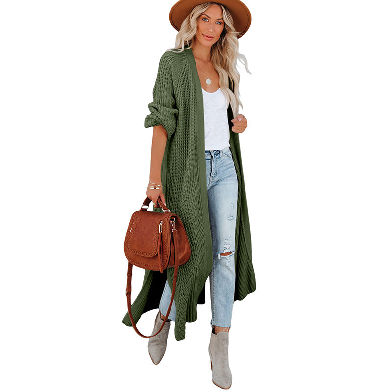 Knitted Split Long Simple Cardigan Sweater Coat