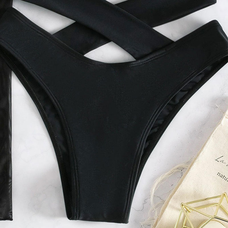 3pcs Women's High Waist Swimsuit with Mesh Shawl Set